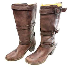 Frye Carmen 3 Strap Riding Buckle Saddle Pull On Tall Knee Leather Boot Size 10B